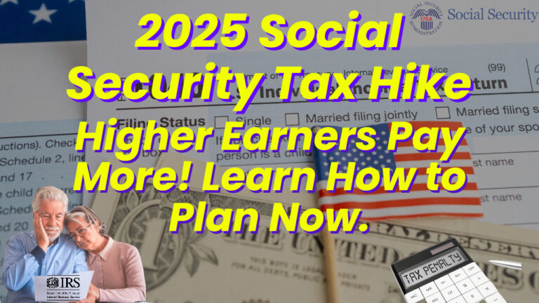 Graphic showing the 2025 Social Security tax increase with a wage base rise to $176,100, highlighting the impact on higher earners and financial planning tips.